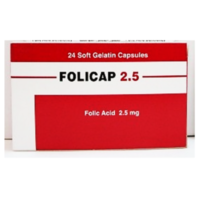 FOLICAP 2.5 mg  ( Folic Acid = Vitamin B 9 ) 24 capsules